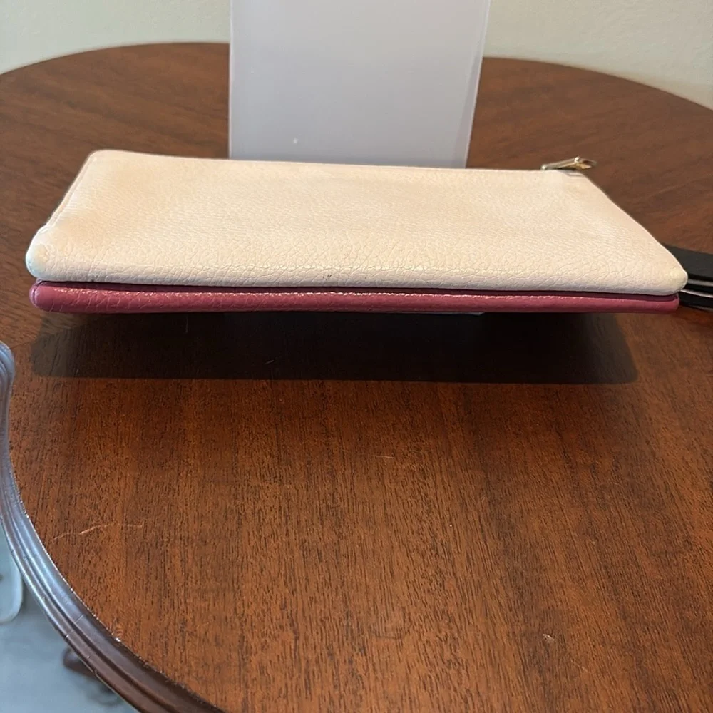 Coach double zip wristlet/wallet, pebbled leather rose/cream goldtone like new